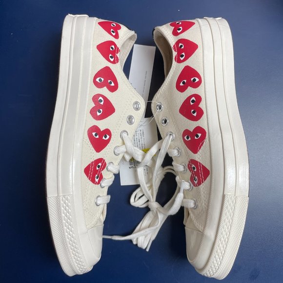 NWOB Comme Des Garçons Play x Converse Chuck 70 Ox "Multi Hearts White" Sneakers - Picture 9 of 14